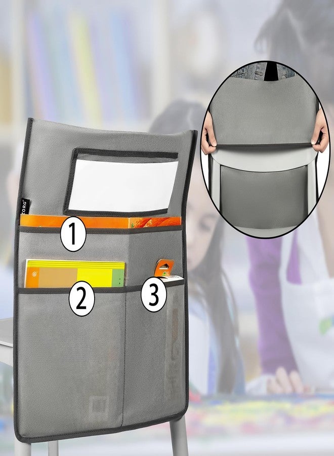 ANZORG Chairback Buddy Pocket Chart Back of Chair Organizer for Classroom with Name Tag Pocket (GREY-12 PACK) - Image 2